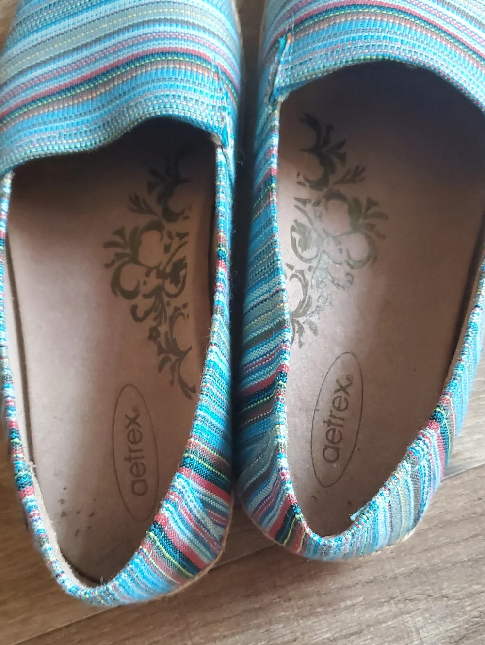 Aetrex Striped Espadrilles in Teal, Blue, Pink, and Tan